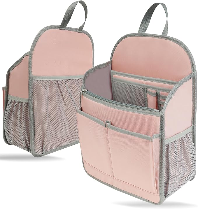 Large Premium Wider Rugged Backpack Organizer Insert for Men Women Work Travel -19 Pockets, Padded Nylon-Pink by DELTAMANN
