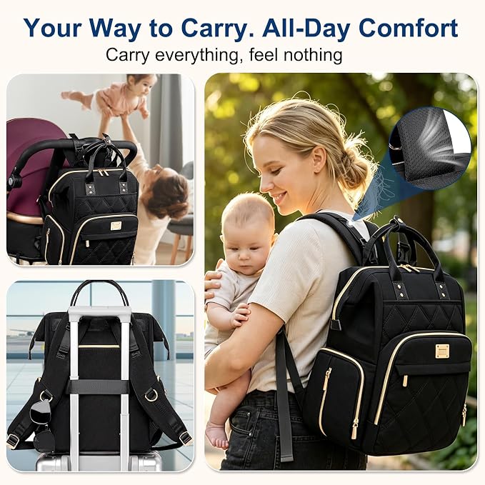 Diaper Bag Backpack Travel Diaper Backpack, Large Baby Diaper Bag with Changing Pad Baby Bag for Boys Girls, Insulated Pockets, Waterproof Baby Backpack for Mom & Maternity (Black) - Image 5
