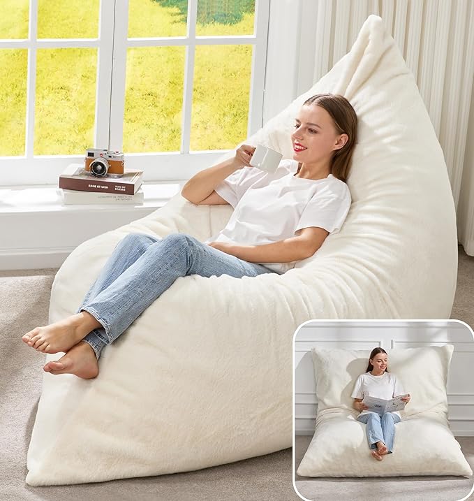Hobestluk Adult Bean Bag Chair 3 in 1 Convertible Large Bean Bag Sofa | Plush White,Machine Washable,Removable Cover,Easy Convert And Install,Floor Bed,For Livingroom Bedroom by YourHomeDeservesMore