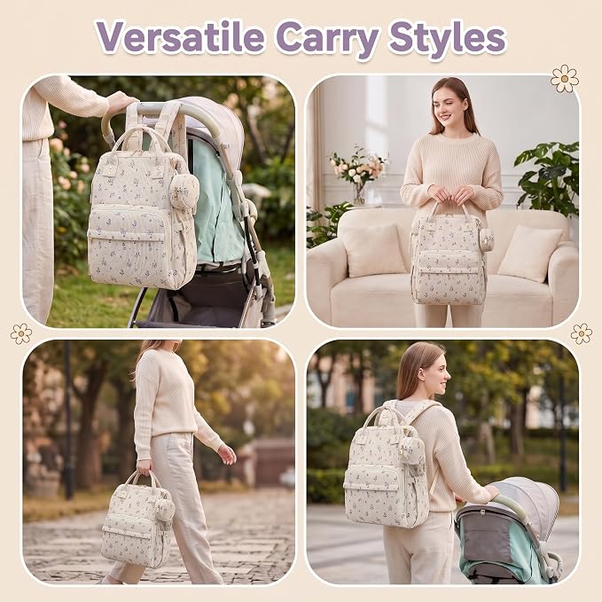 Baby Diaper Bag Backpacks for Mom Dad, Corduroy Large Capacity Multifunction Nappy Bag with Pacifier Case, Baby Travel Essentials Diaper Backpack for Boys Girls - Flowers Purple - Image 8