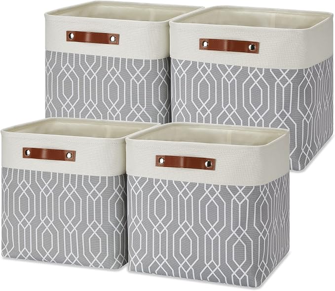 Temary Collapsible Baskets 13 Inch Storage Cubes for Organizing, Storage Baskets for Shelves, 4 Pack Fabric Storage Cubes Bins for Towels, Blankets (Grey Polygon) - Image 8