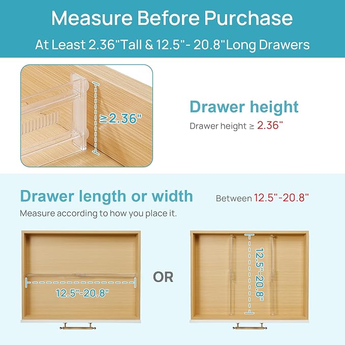 Vtopmart 8 Pack Shallow Drawer Dividers, 2.36" High 12.5"-20.8" Adjustable Expandable Kitchen Drawer Organizer, Clear Plastic Organizer Separators for Flatware, Utensil, Cutlery, Underwear, Clothes | Expandable Kitchen Drawer Organizer, Clear Plastic O... - Image 3