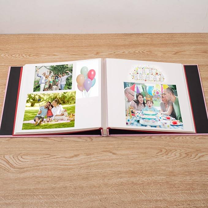 Large Photo Album Self Adhesive 4x6 8x10 10x12 13"x12.8" Magnetic Scrapbook Album 12.6"x11" Inch 40 Pages Linen Cover DIY Photo Album with A Metallic Pen and DIY Stickers(Pink) - Image 3
