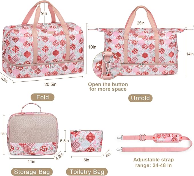 Weekender Bags for Women, 21" Travel Duffle Bag with Shoe Compartment | 3PCS Carry On Overnight Large Duffel Bag with Crossbody Bag and Toiletry Bag for Weekend Travel Gym Hospital Business Trip - Image 7