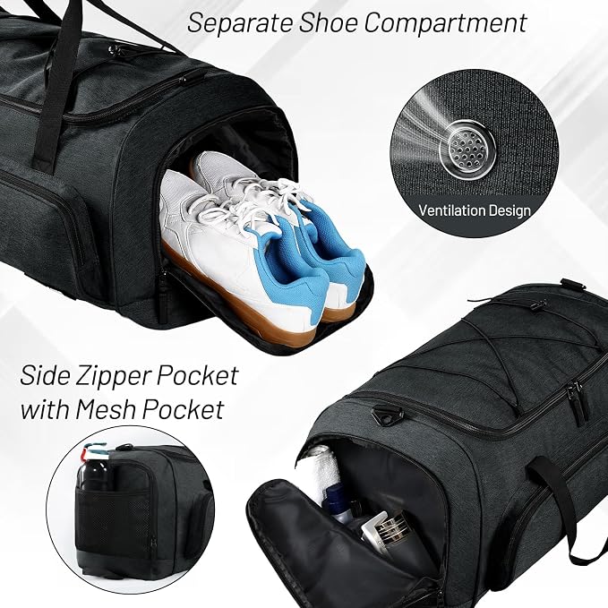 MIER Large Gym Bag for Men 60L Duffel Bag with Shoe Compartment | Lightweight & Durable Sports Duffles; Suited for Workout Fitness Travel Weekender; Water Resistant; Adjustable Shoulder Strap - Image 2