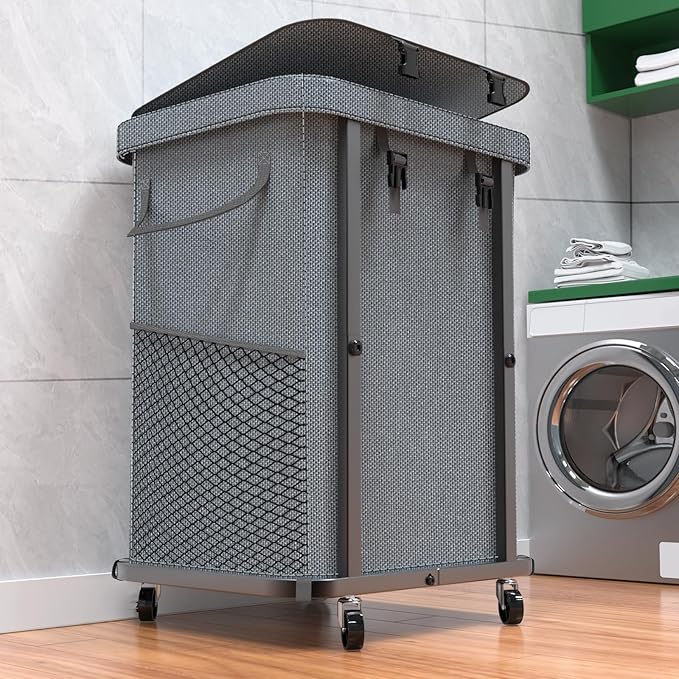Laundry Hamper with Lid,150L Rolling Laundry Basket with Wheels,Grey | Dirty Clothes Hamper with Metal Frame and Removable Bag Design,Large Rolling Hampers for Laundry Room, Bedroom,Dorm by Unlockyourhomestoragelife