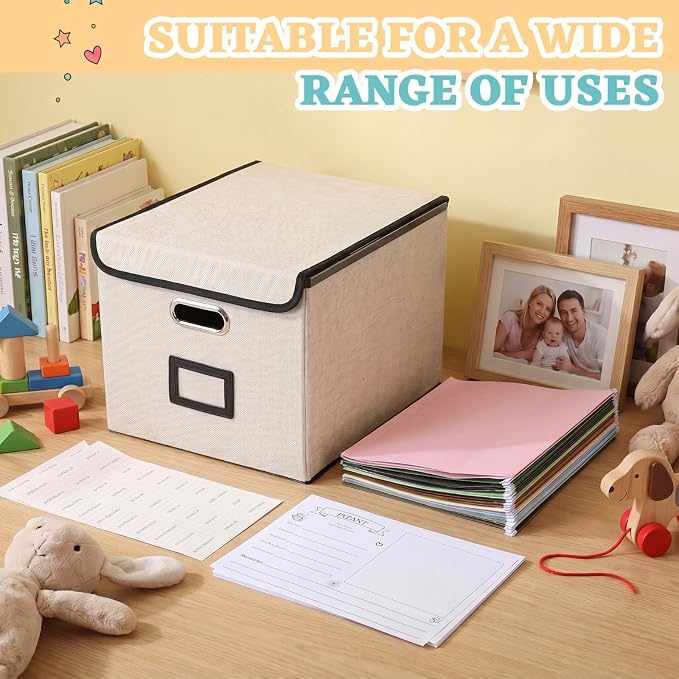 School Memory Organizer Box Kit K-12 School Year Memory Keepsake with 24 Different Memorys Questionnaire 24 Hanging File Folder 2 Label for Kid Storage Picture File Keeper(Neutral,Beige,Linen) - Image 5