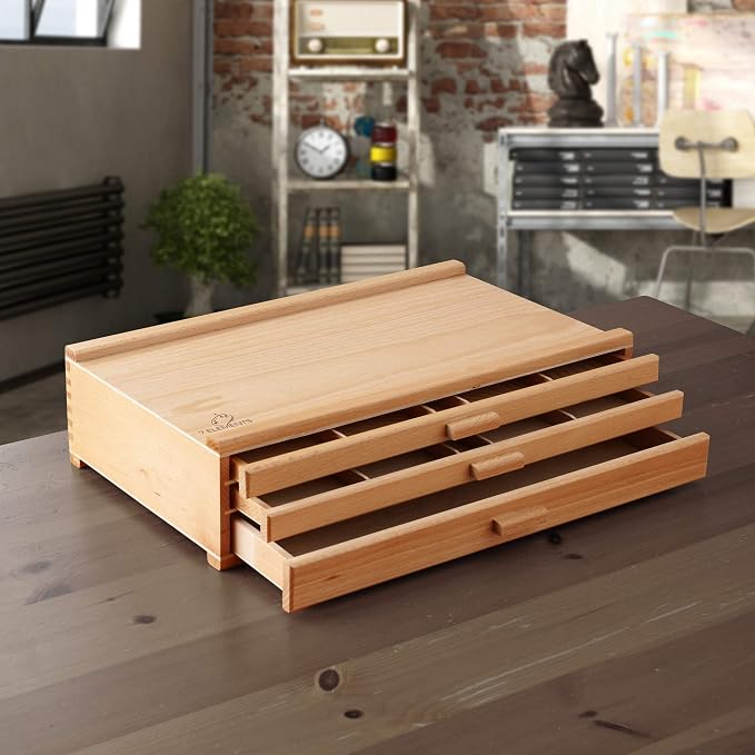 7 Elements 3 Drawer Wooden Artist Storage Supply Box for Pastels, Pencils, Pens, Markers, Brushes and Tools - Image 2