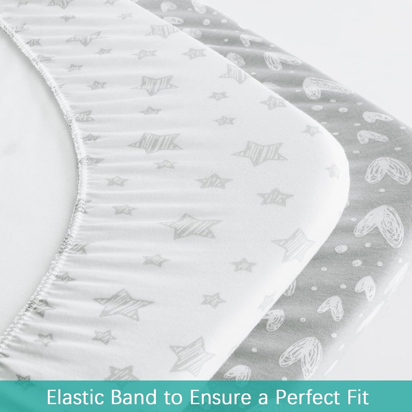 Waterproof Bassinet Sheets Fit for Halo, Dream on Me, Ingenuity, Fisher Price, Delta, Graco and Other Oval Bassinet Mattress, 2 Pack, 100% Cotton, Ultra Soft, White Grey Star Print for Baby