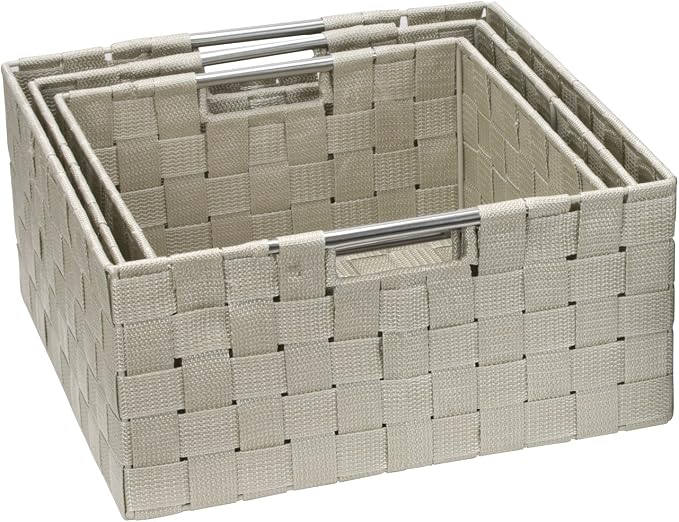 Sorbus Storage Box Woven Basket Bin Container Tote Cube Organizer Set Stackable Storage Basket Woven Strap Shelf Organizer Built-in Carry Handles (Beige) - Image 6