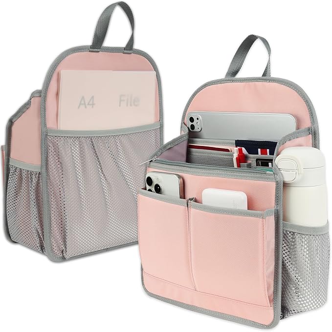 Large Premium Wider Rugged Backpack Organizer Insert for Men Women Work Travel -19 Pockets, Padded Nylon-Pink - Image 2