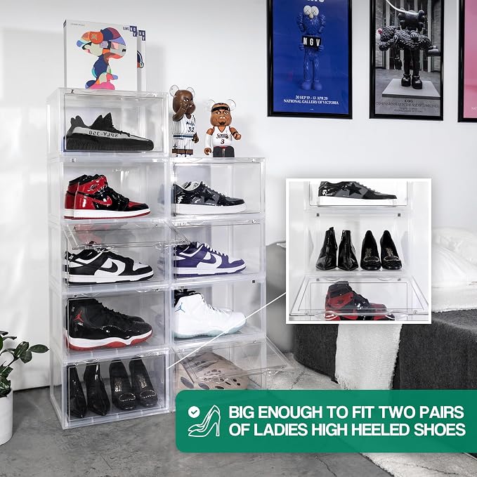 Ollie XL Foldable Stackable Shoe Storage Box Organizer (48-Pack, Clear) | Stackable Clear Shoe Boxes, Rangement Chaussures, Rangement Soulier for Sneakers - Image 3