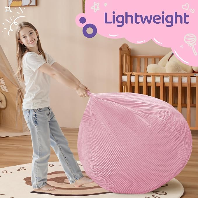 2.5FT Bean Bag Chair,Teardrop Bean Bags with Memory Foam Filled | Beanbag Chairs with Handle,Teardrop Bean Bag Sofa with Corduroy Machine Washable Cover for Living Room,Bedroom-Light Pink - Image 4
