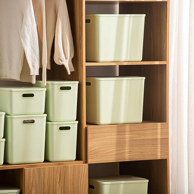 6 pack large plastic White storage bins with Lids, Toy Box Chest with Handle，Organizer Containers Baskets for Baby,Nursery，Shelves，Playroom, Bedroom，Office,Closet，home (Light Green, 6XL) - Image 3