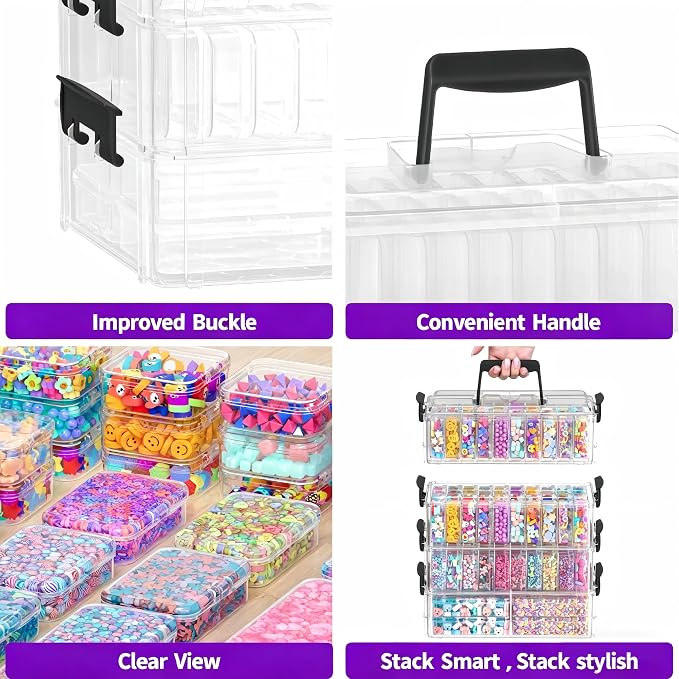 Stackable Bead Storage Organizer, 88 Small Plastic Containers with Lids, 4-Layer Clear Bead Organizer Box, 3 Sizes, Portable, for Jewelry and Crafts - Image 6