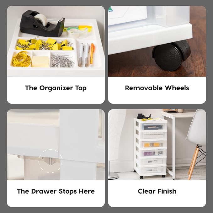 IRIS USA 6-Drawer Rolling Storage Cart, White/Clear | Keep classroom supplies, teacher essentials, craft materials, and learning tools organized with easy-access drawers. - Image 8