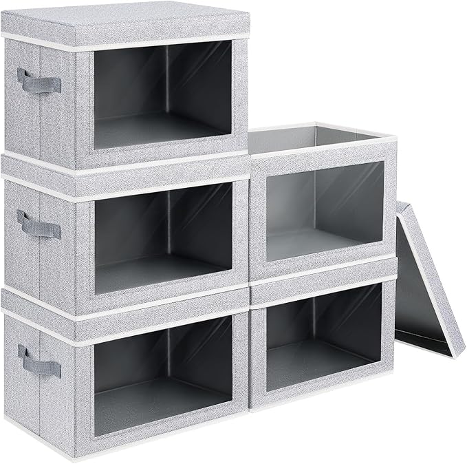 Stackable Storage Bins with Lids - Medium Storage Box with Lids, Foldable Closet Boxes for Organizing, Wardrobe Clothes Organizer with Window, Cubes Bins for Living Room, 5 Pack, Blended by Homsorout
