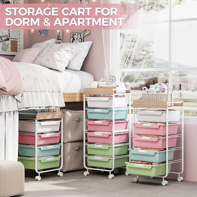 SYKIARIOL Rolling Storage Utility Cart with 4 Drawers,Art Cart,Colorful | Kids Craft Cart,Makeup Organizer and Storage with Wooden Tabletop - Image 8