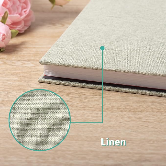 Large Photo Album Self Adhesive 4x6 8x10 10x12 13x12.8 Magnetic Scrapbook Album 12.6x11 Inch 60 Sticky Pages Linen Cover DIY Photo Album with A Metallic Pen and DIY Stickers(Grass - Image 4