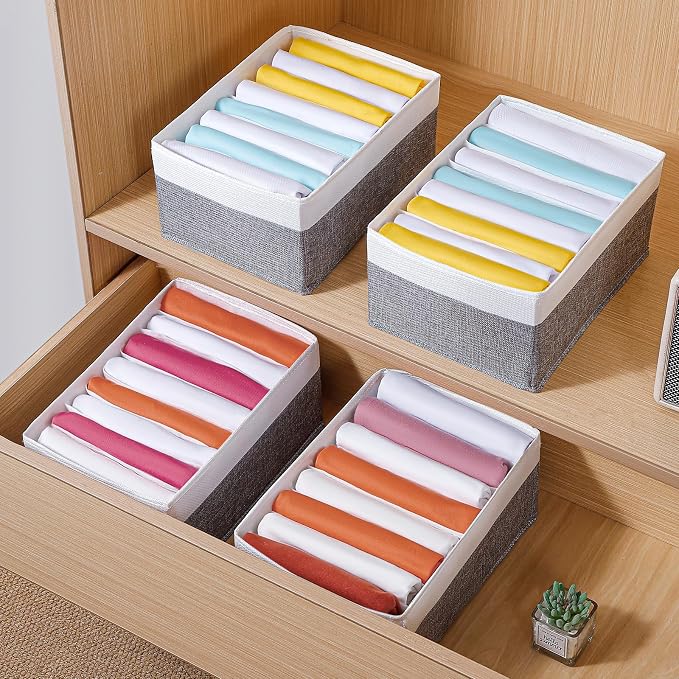 4 Packs T-shirt Drawer Organizers for Clothing,8 Grids Compartment Wardrobe Storage Box, Washable Clothes Organizer for Legging,Silk Scarve-12.59''x9.05''x5.9-GreyWhite - Image 5