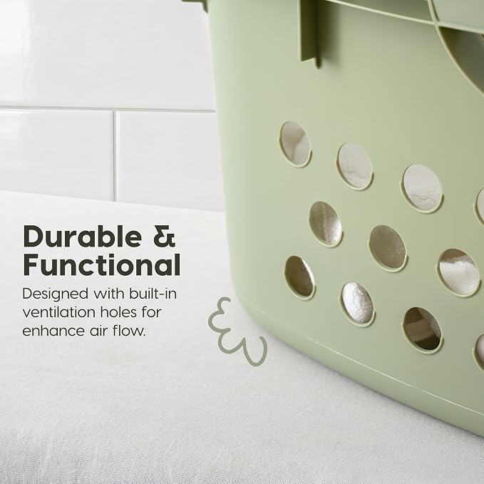 IRIS USA Plastic Laundry Basket 1.5 Bushel (50L), Built-In Handles, Green | Clothes Hamper with Ventilation Holes, Reinforced Rim, Hip Hold Design, Large capacity - Image 6
