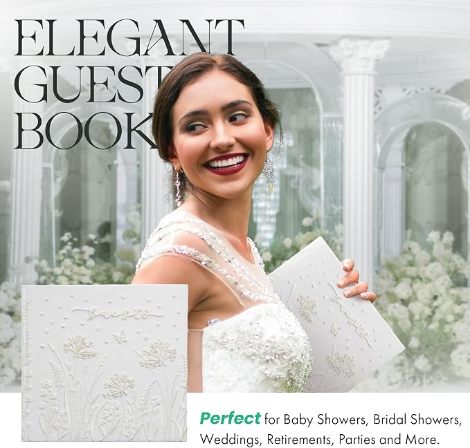 Embroidered Wedding Guest Book—The Perfect Polaroid Guest Book for Wedding Receptions， Birthdays, Baby Showers, and Special Events with 3 Photo Corner Stickers+ 3 DIY pens+1 Diamond Pen(Cream) - Image 4