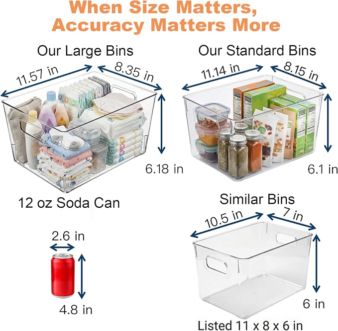 MOONEDGE 8 Pack Clear Plastic Storage Bins 12x8x6in Pantry Organizer | Large Pantry Storage Bins, Cabinet Containers for Under-Sink Storage, Kitchen, Fridge, Bathroom and Home Organization - Image 3