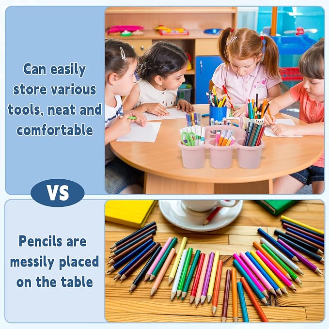gisgfim 6 Pack Classroom Caddy Organizer with Handle, 6 Compartments, Boho | Stackable Plastic Table Caddies, 12x9x3.5 In, caddy Organizer for School Supplies, Crayons, Pencils, Crafts and Drink Cups - Image 4