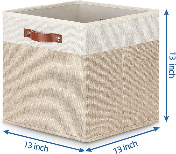 Temary Cube Storage Bins 13 Inch Fabric Storage Cubes Storage Baskets for Shelves Closet Baskets for Cube Storage with Leather Handles, Cloth Organizer Bins for Home - Image 2