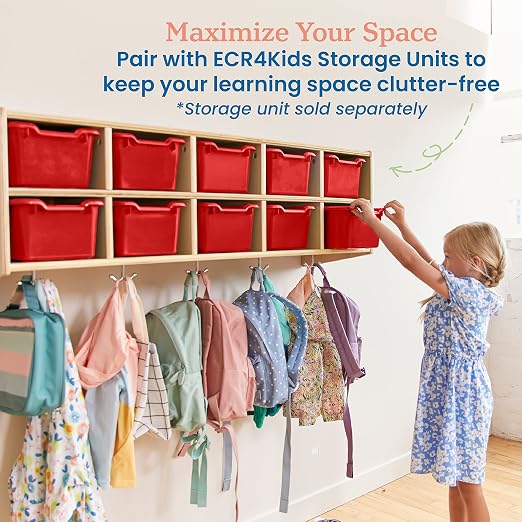 ECR4Kids Scoop Front Storage Bins, Multipurpose Organization, Red, 10-Piece | Durable plastic, GREENGUARD Gold Certified, 1.2 gallon capacity, lightweight & nestable, built-in handle, classroom/home use - Image 6