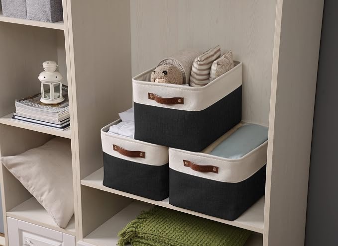 DECOMOMO Storage Bins, Large Fabric Storage Baskets for Shelves 3 Pack | 15 x 11 x 9.5 inches Decorative Linen Closet Organizers (Black & White) - Image 5