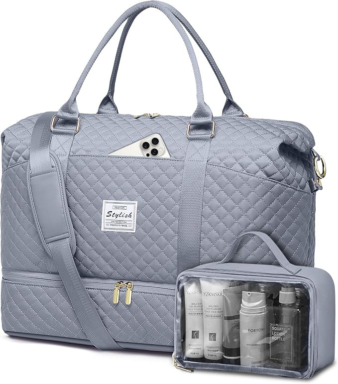 Travel Overnight Bag Weekender Bags- Duffle Bags Women with Shoe Compartment Carry on Overnight Bag with Toiletry Gym Duffel with Wet Pocket Hospital Bags Grey by FIUAIE