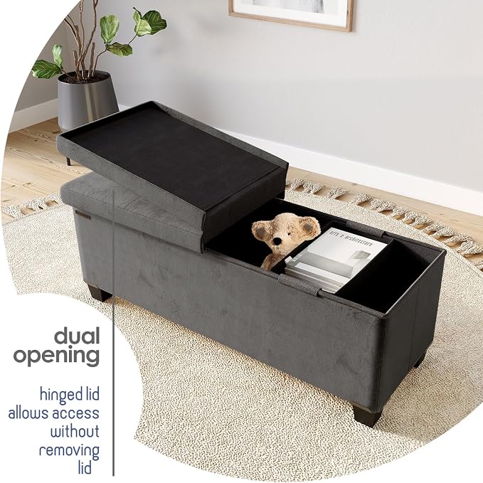 Storage Ottoman Bench with Bins, 43-in Storage Bench for Bedroom End of Bed, Folding Foot Rest Ottoman for Living Room Max 660lbs, Velvet Ottomans, Grey - Image 8