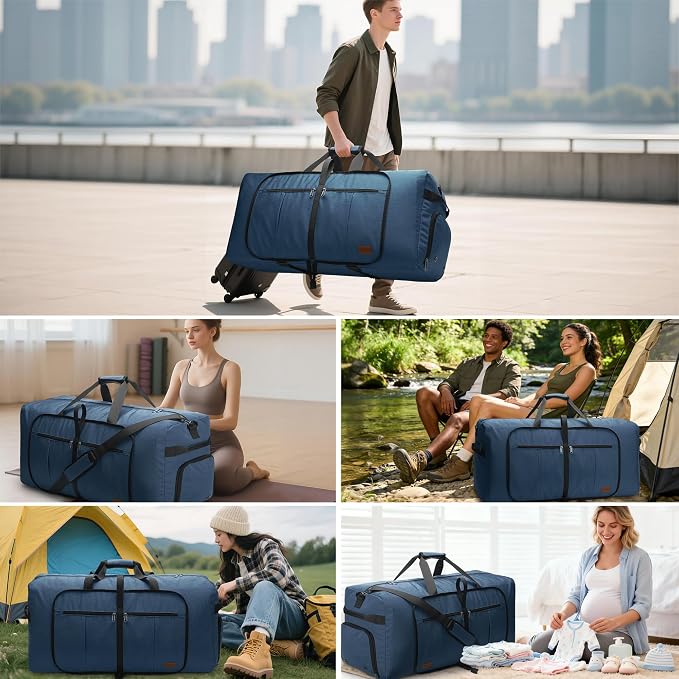 100L Travel Duffle Bag for Men, Urtala 32” Large Duffle Bag for Traveling with Shoe Compartment, Foldable Travel Duffel Bag for Men Women Waterproof & Tear Resistant (Dark Blue, EXTRA LARGE, 100L) - Image 7