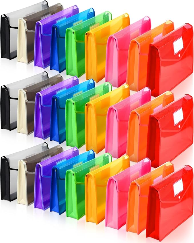 Epakh 27 Pack Plastic Expanding File Folders Expandable File Folder with Snap Closure for Document Transparent Waterproof Document Organizer Holder for School Office Home (Bright Color) by Epakh