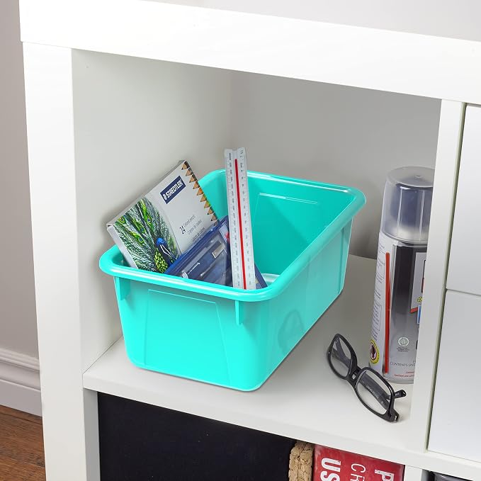 Storex Small Cubby Bins – Plastic Storage Containers for Classroom with Non-Snap Lid, 12.2 x 7.8 x 5.1 inches, Teal, (62412U05C) (Pack of 5) - Image 4
