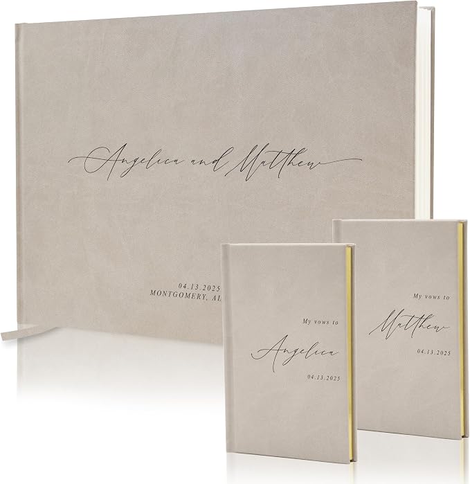 Personalized Wedding Book Set with Guestbook Vow Books (Design 1) - Custom Large 11.5 x 8.5 Guest Signin Book, 5.75 x 4 Vow Books for Marriage Ceremony Reception, Gift for Newly Engaged Couple, Taupe - Image 8