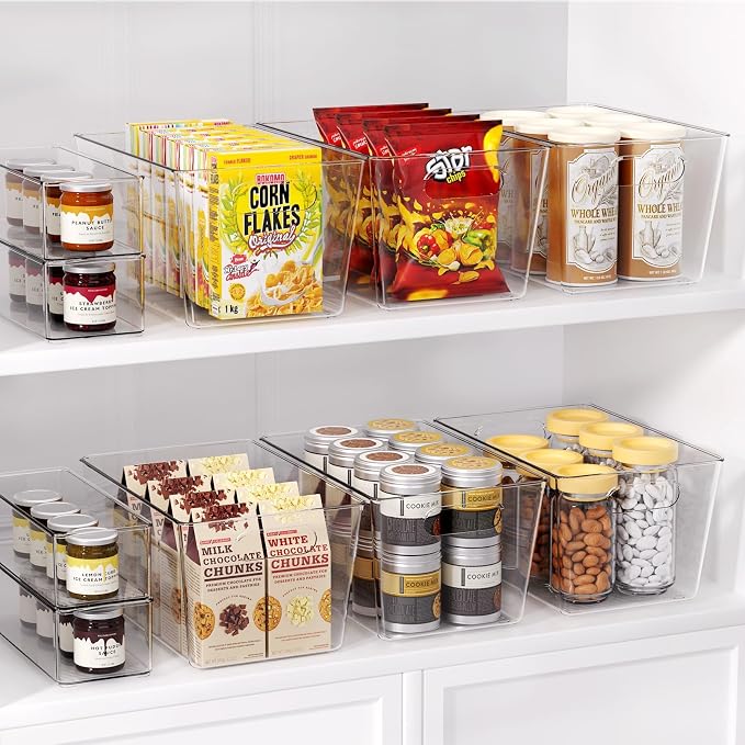 12 Pack Large Clear Plastic Storage Bins, Kitchen&Pantry Organizer | Heavy-duty 450g BPA-free PETG containers with handles for fridge, under-sink, bathroom, office, closet, and garage storage - Image 3