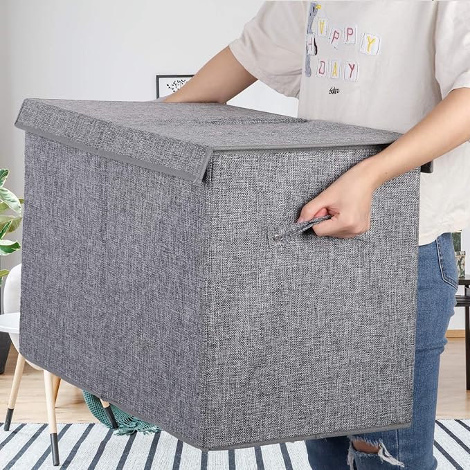 Large Toy Box Chest with Lid, Collapsible Sturdy Toy Storage Organizer Boxes Bins Baskets for Kids, Boys, Girls, Nursery, Playroom, 25"x13" x16" (Linen Gray) - Image 5