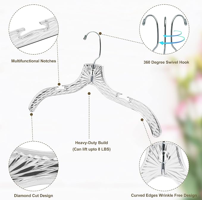 Quality Clear Plastic Hangers 96 Pack - Crystal Cut for Shirts, Suits, Coats, Dresses Hangers, Heavy Duty & Nonslip Design with Swivel Hook, 17 inches - Image 3