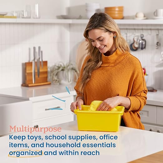 ECR4Kids Scoop Front Storage Bin, Multipurpose Organization, Assorted, 20-Piece | Durable plastic, GREENGUARD Gold Certified, 1.2 gallon capacity, lightweight & nestable, built-in handle, classroom/home use - Image 3