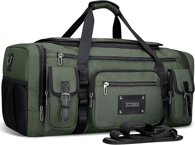 WITZMAN Duffle Bag for Men Large 54L Travel Duffel with Shoe Compartment | Water-resistant Nylon, Dry-wet Pocket, Fits 16" Laptop, Convertible for Gym, Weekender, Sports, Overnight, B717 Army Green by WITZMAN