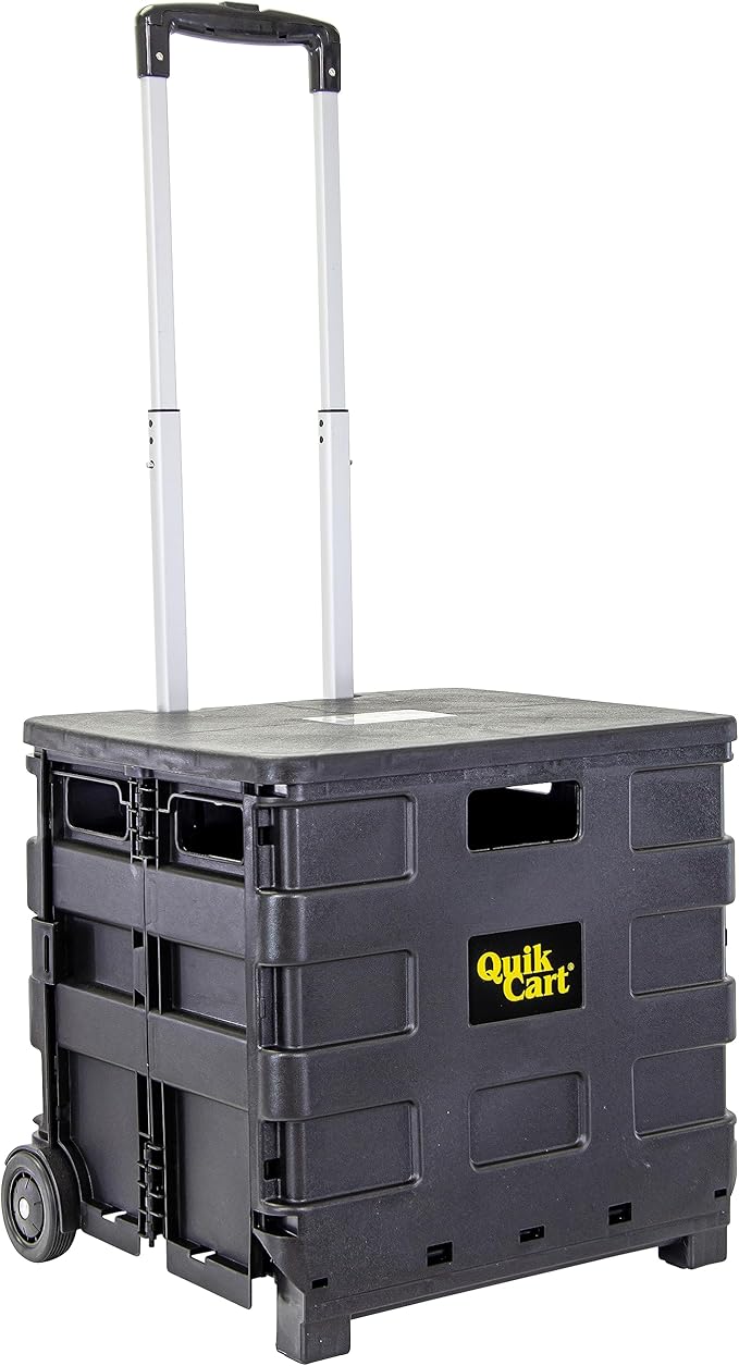 dbest products Quik Cart Sport Collapsible Rolling Crate on Wheels for Teachers Tote Basket 80 lbs Capacity, Made from Heavy Duty Plastic, Black, Compact | Roll Up to 80 lbs Capacity, Heavy Duty Plastic Construction, Telescoping Handle, Foldable Utilit... by dbestproductsInc