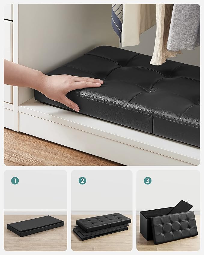 SONGMICS MAZIE Collection - 30 Inches Storage Ottoman Bench with Flipping Lid, Storage Chest Footstool, Load 660 lb, for Entryway, Living Room, Bedroom, Synthetic Leather, Black ULSF45BK - Image 7