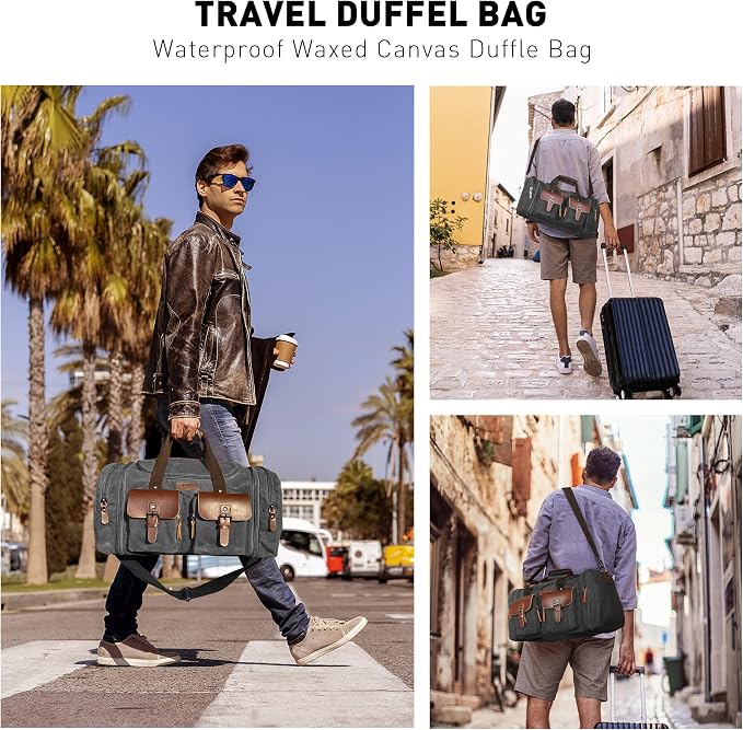 Wildroad Waxed Canvas Duffle Bag - 60L Weekender Overnight Travel Bag | Gifts for Men, Holiday Birthday Gift for Dad, Husband & Partner, Carry-on Size - Image 2