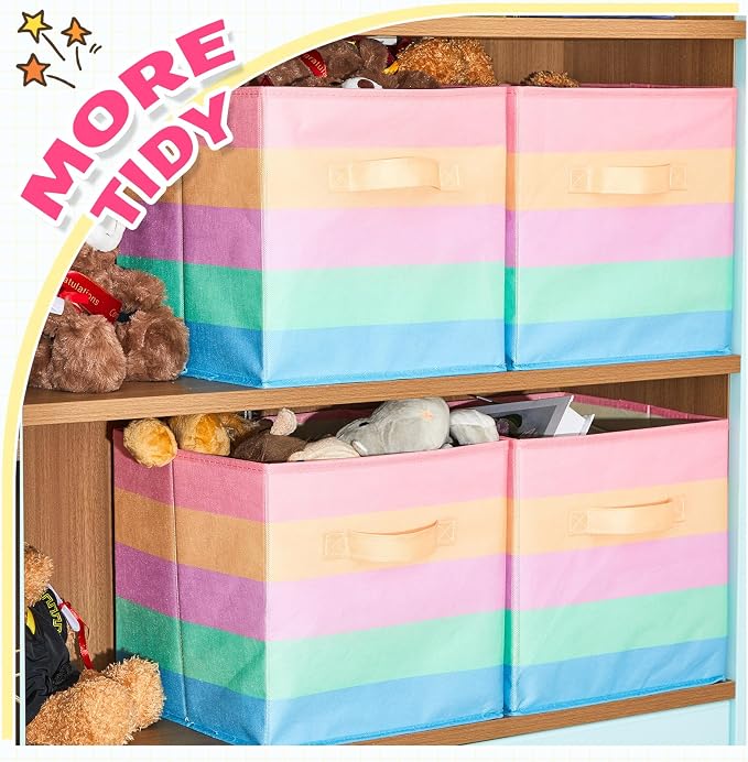 Yinder 12 Pcs Cube Storage Bin Rainbow Colorful 10.5''x10.5''x11'' Storage Bins for Playroom Decor Colorful Bins for Kids Foldable Baskets for Nursery Organizer Boxes Fabric Boxes - Image 6