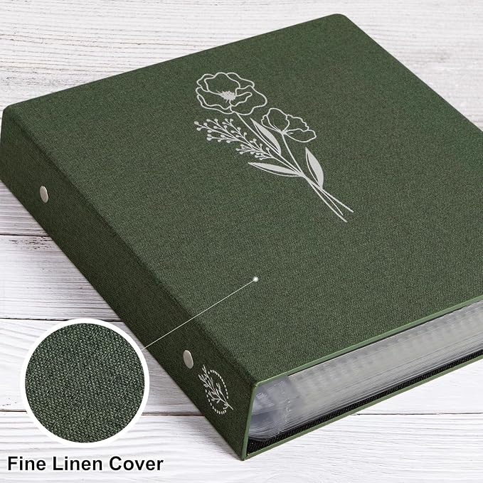 Lanpn 12x12 inch Scrapbook Photo Album, Linen Cover Archival Acid Free Top Load 3 Ring Binder Folder Photo Book 12 x 12 with 30 Plastic Sleeves 60 Pages (Green) - Image 3