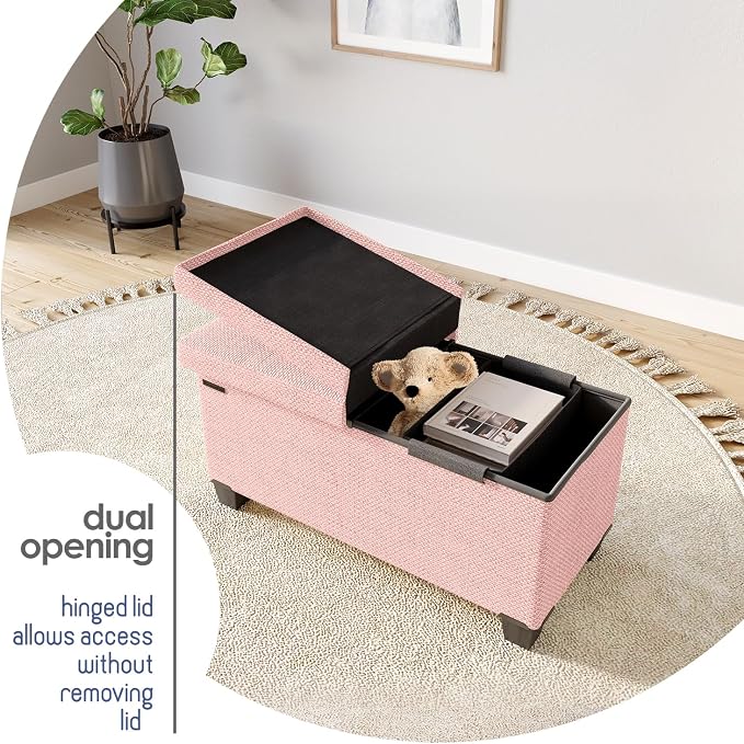 Storage Ottoman Bench with Bins, 30-in Storage Bench for Bedroom End of Bed, Folding Foot Rest Ottoman for Living Room Max 660lbs, Fabric Ottomans, Pink - Image 9