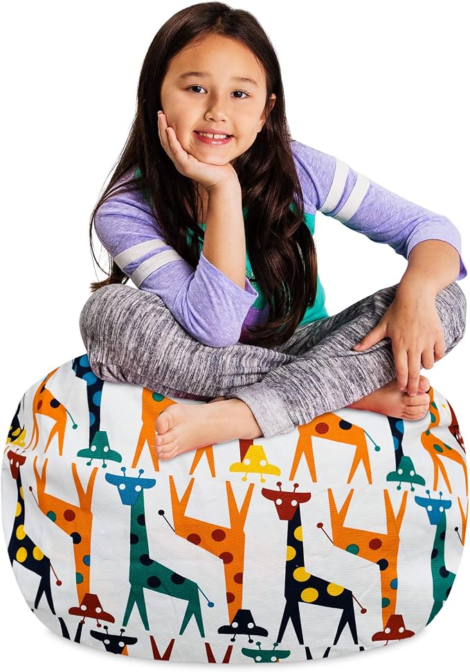 Posh Creations Stuffable Kids Stuffed Animal Storage Bean Bag Chair Cover - Childrens Toy Organizer, Medium-27 - Canvas Giraffes on White by PoshCreations