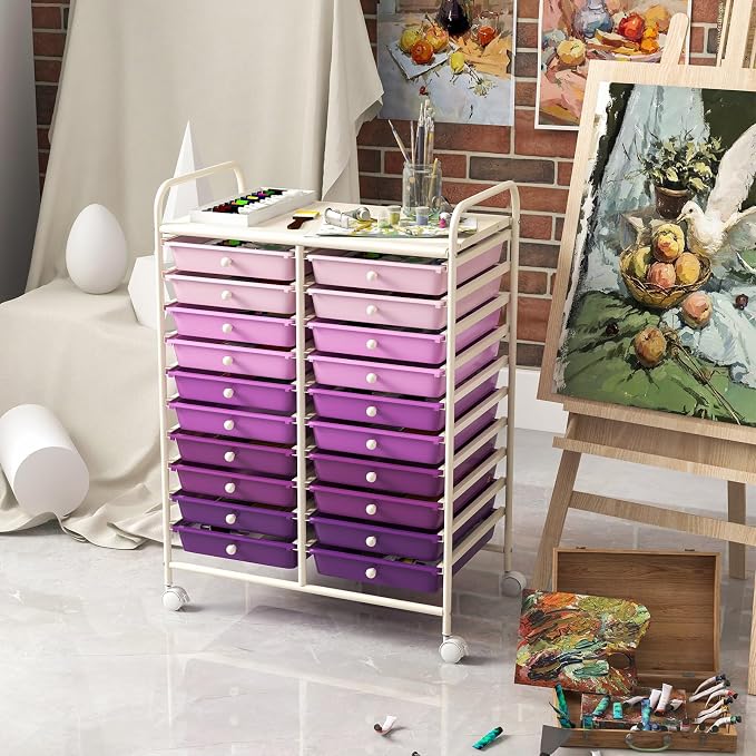 RELAX4LIFE 20-Drawer Rolling Storage Cart - Mobile Rolling Cart w/Drawers for School Classroom Teacher Office Home Salon, Paper File Art Supply Craft Organizer, Utility Cart on Wheels - Image 7